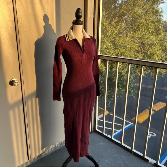 Abercrombie & Fitch Dresses & Skirts - Abercrombie Burgundy Ribbed Long Sleeve Sweater Dress Collared Knit Bodycon